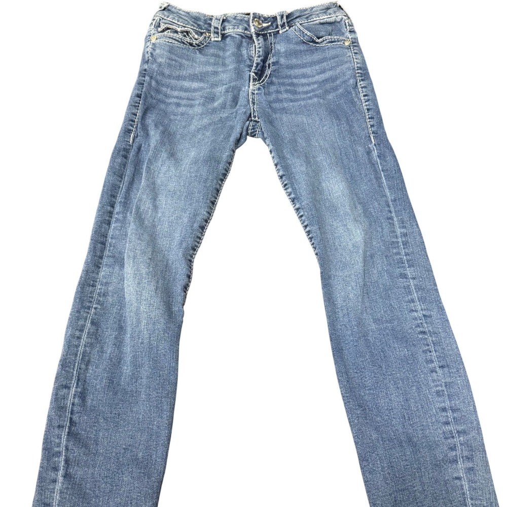 True Religion Jennie Curvy Jeans Womens 27 Blue Mid Rise Skinny Contrast Stitch